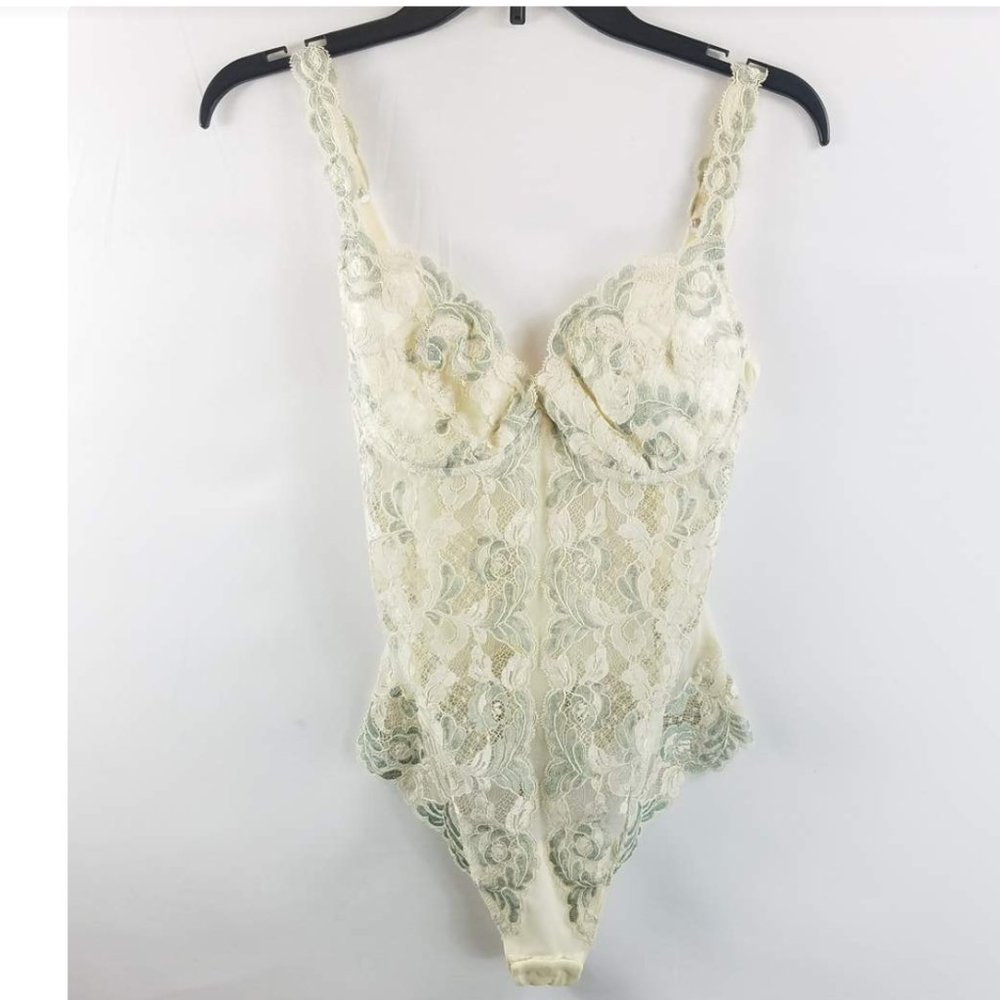 Vintage La Perla Women White Mint Bustier Teddy - Small 38